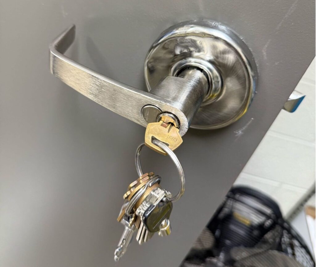 Keyed lever lock showing one of the common types of door locks