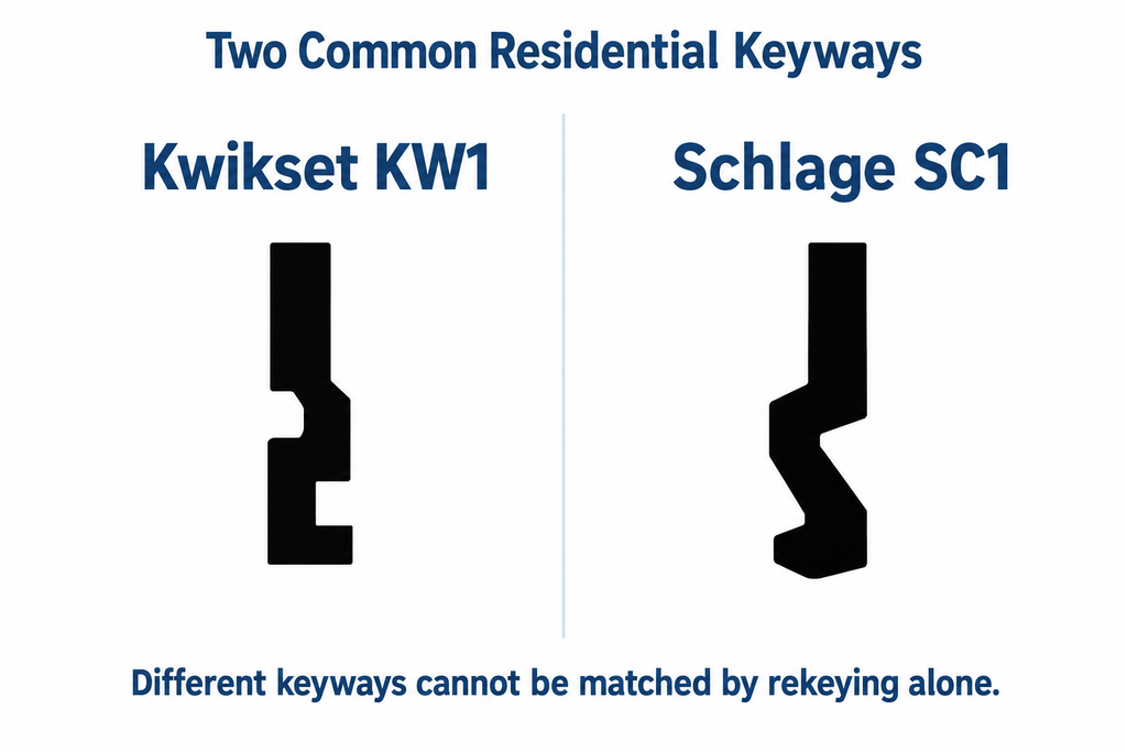 Kwikset KW1 and Schlage SC1 keyway comparison for homeowners wanting one key for house locks